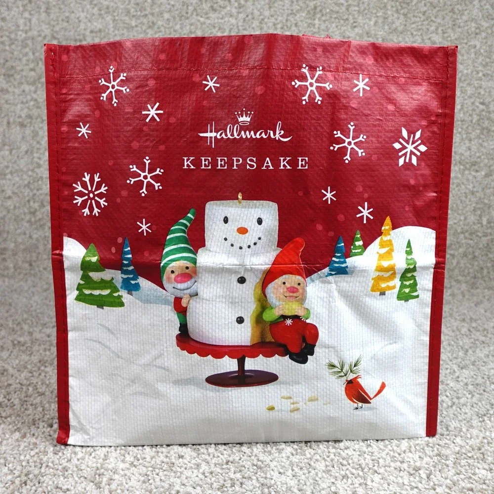 Hallmark Keepsake Reusable Christmas Tote Bag Gnomes Snowman Red LPR3625 2021
